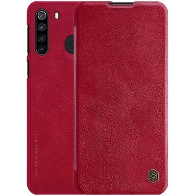 Nillkin Qin telefontok álló, bőr hatású (Flip, oldalra nyíló, bankkártya tartó), Piros [Samsung Galaxy A21 (SM-A210F)]