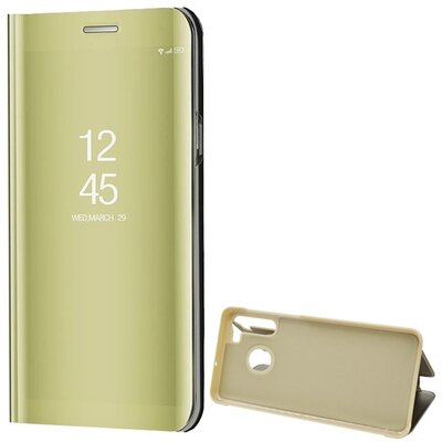 Telefontok álló (aktív flip, oldalra nyíló, asztali tartó funkció, tükrös felület, Mirror View Case), Arany [Samsung Galaxy A21 (SM-A210F)]