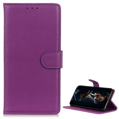 Telefontok álló, bőr hatású (Flip, oldalra nyíló, asztali tartó funkció), Lila [Samsung Galaxy A42 5G (SM-A425F)]