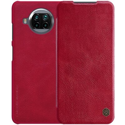 Nillkin Qin telefontok álló, bőr hatású (aktív flip, oldalra nyíló, bankkártya tartó), Piros [Xiaomi Mi 10T Lite 5G]