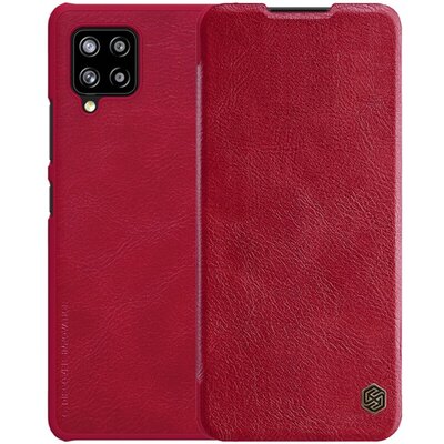 Nillkin Qin telefontok álló, bőr hatású (aktív flip, oldalra nyíló, bankkártya tartó), Piros [Samsung Galaxy A42 5G (SM-A425F)]