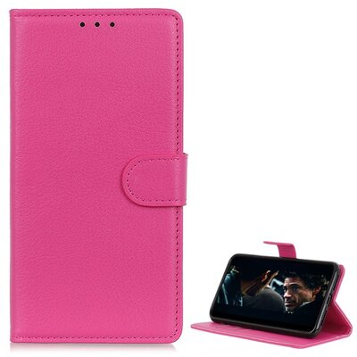 Telefontok álló, bőr hatású (Flip, oldalra nyíló, asztali tartó funkció), Rózsaszín [Samsung Galaxy M31s (SM-M317F)]