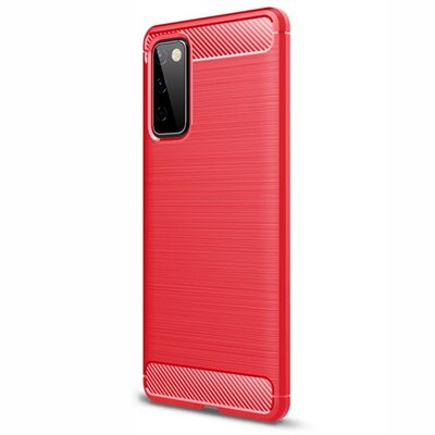 Szilikon hátlapvédő telefontok (közepesen ütésálló, légpárnás sarok, szálcsiszolt, karbon minta), Piros [Samsung Galaxy S20 FE (SM-G780)]