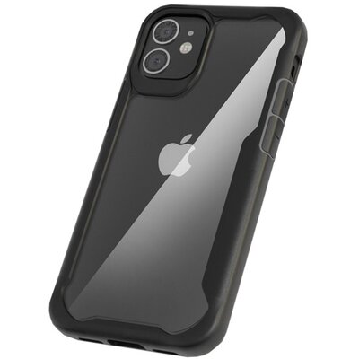 Műanyag hátlapvédő telefontok (szilikon keret, ultravékony, közepesen ütésálló, légpárnás sarok), Fekete [Apple iPhone 12 mini]
