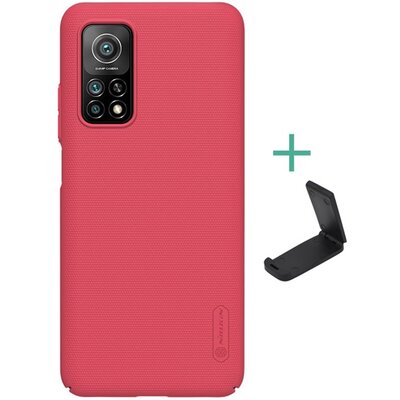 Nillkin Super Frosted műanyag hátlapvédő telefontok (gumírozott, érdes felület + asztali tartó), Piros [Xiaomi Mi 10T 5G, Xiaomi Mi 10T Pro 5G]