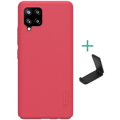 Nillkin Super Frosted műanyag hátlapvédő telefontok (gumírozott, érdes felület + asztali tartó), Piros [Samsung Galaxy A42 5G (SM-A425F)]