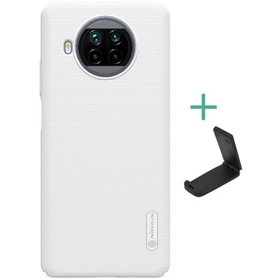 Nillkin Super Frosted műanyag hátlapvédő telefontok (gumírozott, érdes felület + asztali tartó), Fehér [Xiaomi Mi 10T Lite 5G]