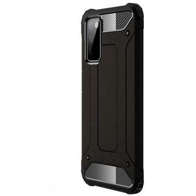 Defender műanyag hátlapvédő telefontok (közepesen ütésálló, légpárnás sarok, szilikon belső, fémhatás), Fekete [Samsung Galaxy S20 FE (SM-G780)]