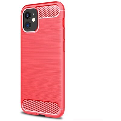 Szilikon hátlapvédő telefontok (közepesen ütésálló, légpárnás sarok, szálcsiszolt, karbon minta), Piros [Apple iPhone 12 mini]