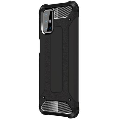 Defender műanyag hátlapvédő telefontok (közepesen ütésálló, légpárnás sarok, szilikon belső, fémhatás), Fekete [Samsung Galaxy M31s (SM-M317F)]
