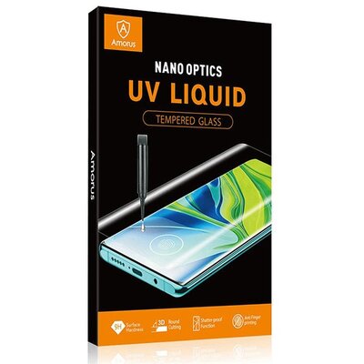 AMORUS UV LIQUID kijelzővédő üvegfólia (3D full cover, íves, karcálló, 0.3mm, 9H + UV lámpa) , Átlátszó [Huawei Mate 20 Pro]
