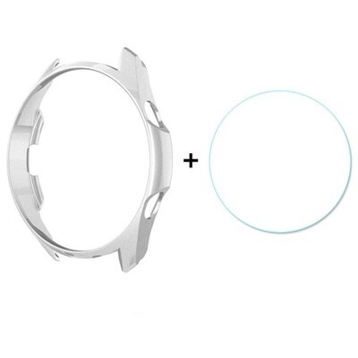 ENKAY műanyag védőkeret (Bumper, ütésálló + kijelzővédő üveg), Ezüst [Samsung Galaxy Watch 3 41mm]
