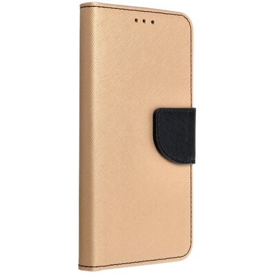 Oldalra nyíló flip telefontok, kellemes bőr hatású, bankkártya zseb, kitámasztható - Xiaomi Redmi 9A / 9AT, Arany-fekete