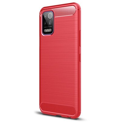 Szilikon hátlapvédő telefontok (közepesen ütésálló, légpárnás sarok, szálcsiszolt, karbon minta), Piros [LG K52]