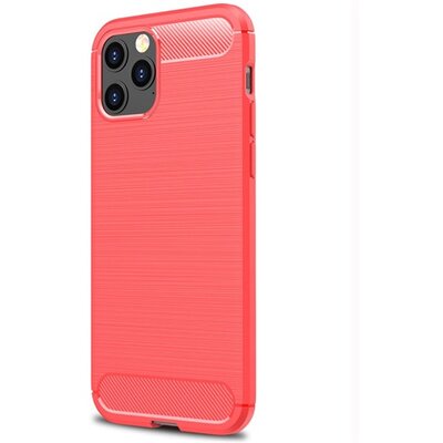 Szilikon hátlapvédő telefontok (közepesen ütésálló, légpárnás sarok, szálcsiszolt, karbon minta), Piros [Apple iPhone 12 Pro Max]