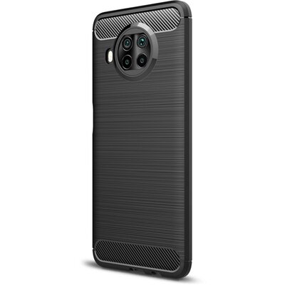 Szilikon hátlapvédő telefontok (közepesen ütésálló, légpárnás sarok, szálcsiszolt, karbon minta), Fekete [Xiaomi Mi 10T Lite 5G]