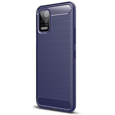 Szilikon hátlapvédő telefontok (közepesen ütésálló, légpárnás sarok, szálcsiszolt, karbon minta), Sötétkék [LG K52]