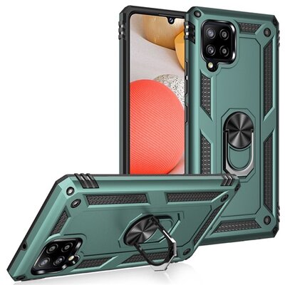 Defender műanyag hátlapvédő telefontok (közepesen ütésálló, szilikon belső, telefontartó gyűrű, beépített fémlemez), Zöld [Samsung Galaxy A42 5G (SM-A425F)]