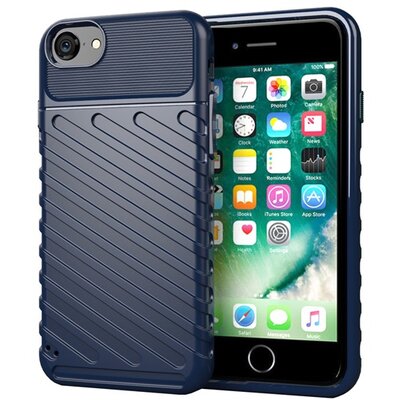 Szilikon hátlapvédő telefontok (közepesen ütésálló, csíkos, dombor minta), Sötétkék [Apple iPhone 7 4.7, Apple iPhone 8 4.7, Apple iPhone SE (2020)]