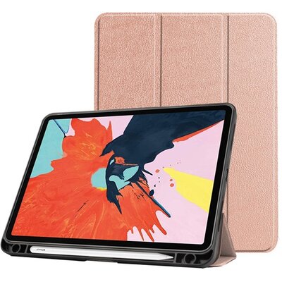 Tablet védőtok álló, bőr hatású (aktív flip, oldalra nyíló, asztali tartó funkció, Apple Pencil tartó), Rosegold [Apple IPAD Air 2020 (Air 4)]