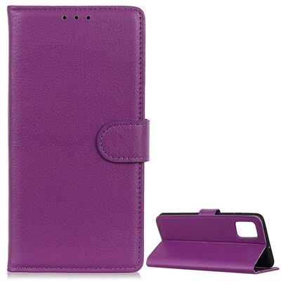 Telefontok álló, bőr hatású (Flip, oldalra nyíló, asztali tartó funkció), Lila [LG K52]