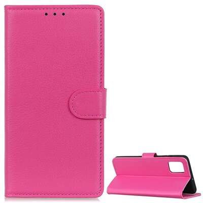 Telefontok álló, bőr hatású (Flip, oldalra nyíló, asztali tartó funkció), Rózsaszín [LG K52]