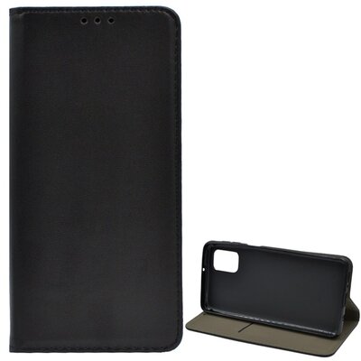 Telefontok álló, bőr hatású (Flip, oldalra nyíló, asztali tartó funkció), Fekete [Samsung Galaxy M31s (SM-M317F)]
