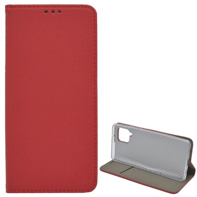 Telefontok álló, bőr hatású (Flip, oldalra nyíló, asztali tartó funkció, rombusz minta), Piros [Samsung Galaxy A42 5G (SM-A425F)]