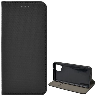 Telefontok álló, bőr hatású (Flip, oldalra nyíló, asztali tartó funkció, rombusz minta), Fekete [Samsung Galaxy A42 5G (SM-A425F)]