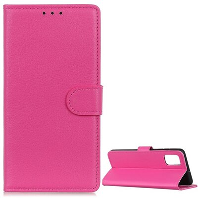 Telefontok álló, bőr hatású (Flip, oldalra nyíló, asztali tartó funkció), Rózsaszín [Samsung Galaxy A42 5G (SM-A425F)]