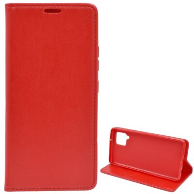 Telefontok álló, bőr hatású (Flip, oldalra nyíló, asztali tartó funkció), Piros [Samsung Galaxy A42 5G (SM-A425F)]