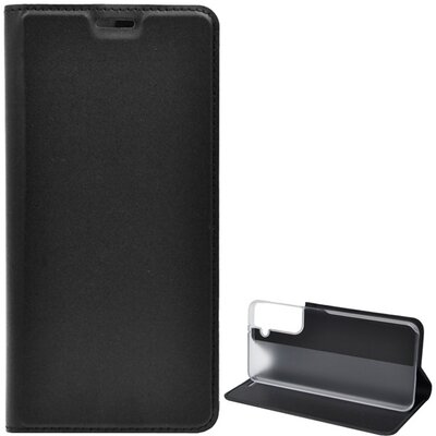 Telefontok álló, bőr hatású (Flip, oldalra nyíló, asztali tartó funkció), Fekete [Samsung Galaxy S21 (SM-G991) 5G]