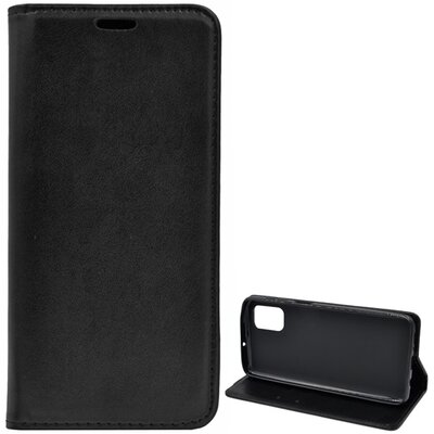 Telefontok álló, bőr hatású (Flip, oldalra nyíló, asztali tartó funkció), Fekete [Samsung Galaxy M51 (SM-M515F)]