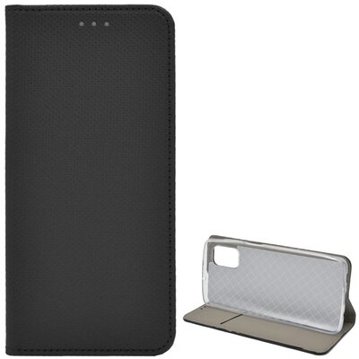Telefontok álló, bőr hatású (Flip, oldalra nyíló, asztali tartó funkció, rombusz minta), Fekete [Samsung Galaxy M51 (SM-M515F)]