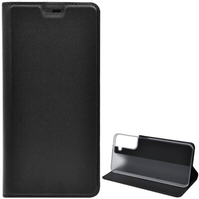 Telefontok álló, bőr hatású (Flip, oldalra nyíló, asztali tartó funkció), Fekete [Samsung Galaxy S21+ Plus (SM-G996) 5G]