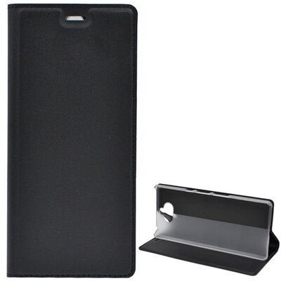 Telefontok álló, bőr hatású (Flip, oldalra nyíló, asztali tartó funkció), Fekete [Sony Xperia 10 (L4113)]