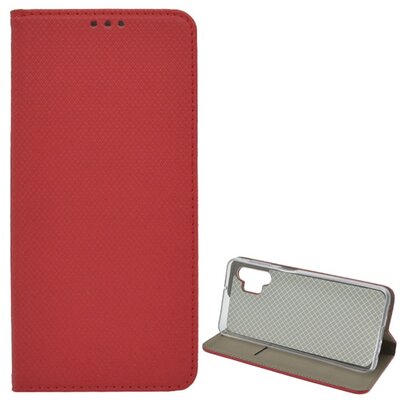 Telefontok álló, bőr hatású (Flip, oldalra nyíló, asztali tartó funkció, rombusz minta), Piros [Samsung Galaxy A32 5G (SM-A326)]