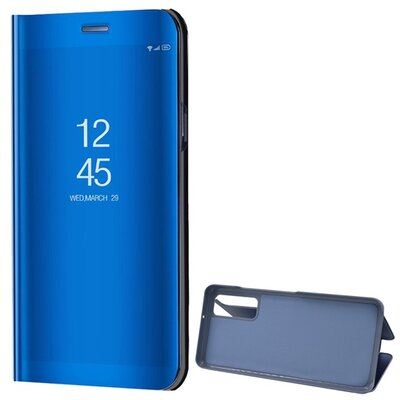 Telefontok álló (aktív flip, oldalra nyíló, asztali tartó funkció, tükrös felület, Mirror View Case), Kék [Huawei P Smart (2021)]