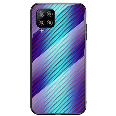 Hátlapvédő telefontok szilikon keret (BUMPER, edzett üveg hátlap, karbon minta), Kék [Samsung Galaxy A42 5G (SM-A425F)]