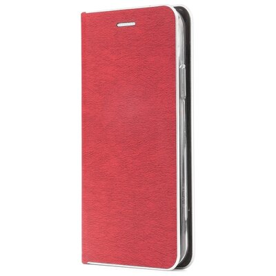 Luna Book elegáns flipes oldalra nyíló bőr hatású telefontok, alumínium éllel - Xiaomi Mi 10T Lite 5G, Piros