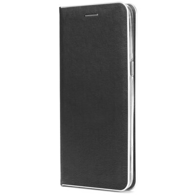 Luna Book elegáns flipes oldalra nyíló bőr hatású telefontok, alumínium éllel - Samsung Galaxy S21+ Plus, Fekete