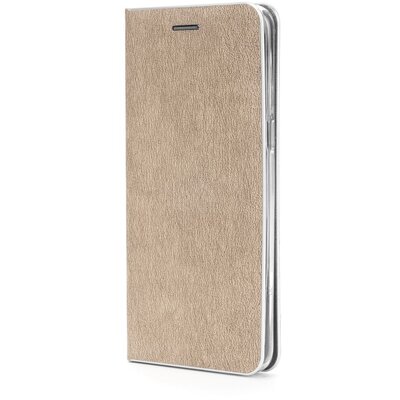 Luna Book elegáns flipes oldalra nyíló bőr hatású telefontok, alumínium éllel - Samsung Galaxy S21 Ultra, Arany