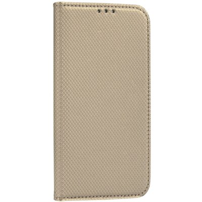 Smart flip Telefontok, mágneses flip zár, oldalra nyíló, bőr hatású - Samsung Galaxy A72 (4G/5G), Arany