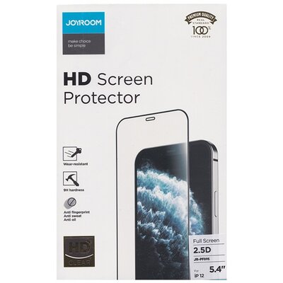 JOYROOM JR-PF595 JOYROOM kijelzővédő üvegfólia (2.5D, lekerekített szél, karcálló, ultravékony, 0.2mm, 9H), Fekete [Apple iPhone 12 mini]