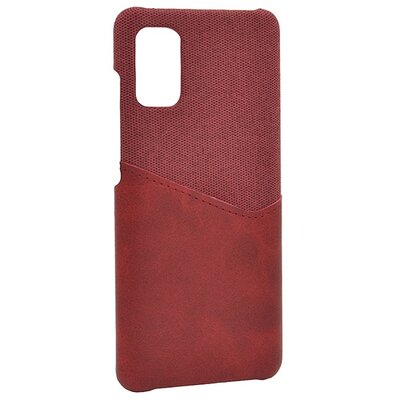 Műanyag hátlapvédő telefontok (közepesen ütésálló, bankkártya tartó, textil bevonat, bőr hatású hátlap), Piros [Samsung Galaxy A41 (SM-A415F)]