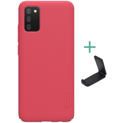 Nillkin Super Frosted műanyag hátlapvédő telefontok (gumírozott, érdes felület + asztali tartó), Piros [Samsung Galaxy A02s (SM-A025F)]