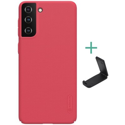 Nillkin Super Frosted műanyag hátlapvédő telefontok (gumírozott, érdes felület + asztali tartó), Piros [Samsung Galaxy S21+ Plus (SM-G996) 5G]