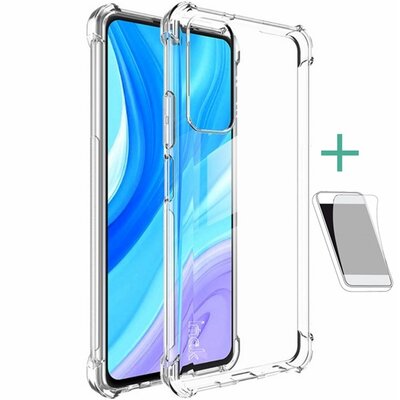 IMAK szilikon hátlapvédő telefontok (közepesen ütésálló, légpárnás sarok + kijelzővédő fólia), Átlátszó [Huawei P Smart (2021)]