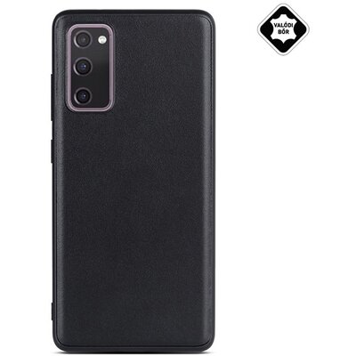 Műanyag hátlapvédő telefontok (szilikon keret, valódi bőr bevonat), Fekete [Samsung Galaxy S20 FE (SM-G780)]