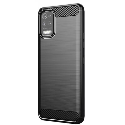Szilikon hátlapvédő telefontok (közepesen ütésálló, légpárnás sarok, szálcsiszolt, karbon minta), Fekete [LG K62]